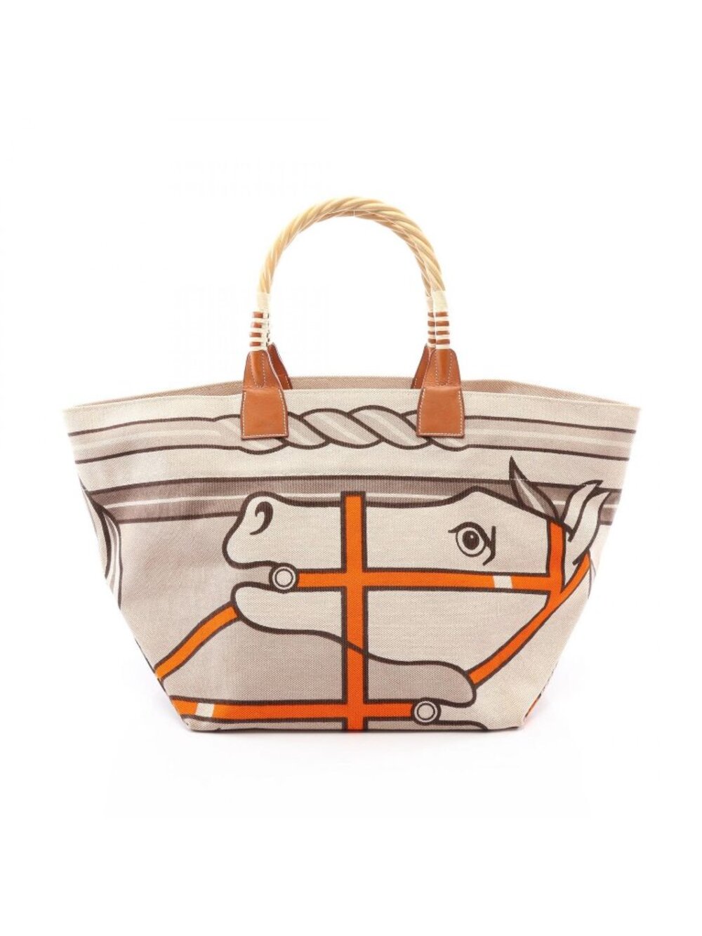 Hermes Tote Bag Steeple 31 Ecru Fauve Canvas Leather